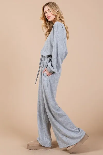 Hazel Blues® |  Ces Femme Boat Neck Long Sleeve Drawstring Jumpsuit