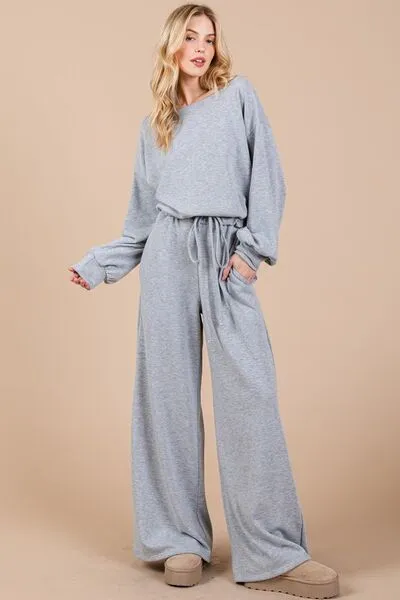 Hazel Blues® |  Ces Femme Boat Neck Long Sleeve Drawstring Jumpsuit