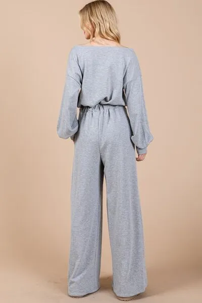 Hazel Blues® |  Ces Femme Boat Neck Long Sleeve Drawstring Jumpsuit