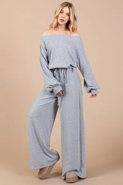 Hazel Blues® |  Ces Femme Boat Neck Long Sleeve Drawstring Jumpsuit
