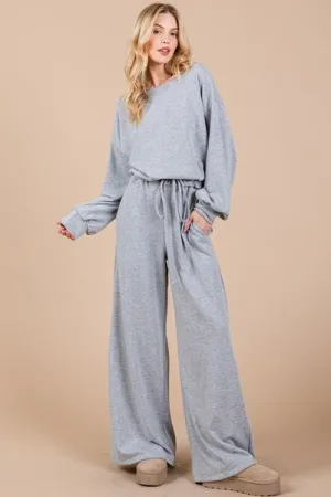 Hazel Blues® |  Ces Femme Boat Neck Long Sleeve Drawstring Jumpsuit