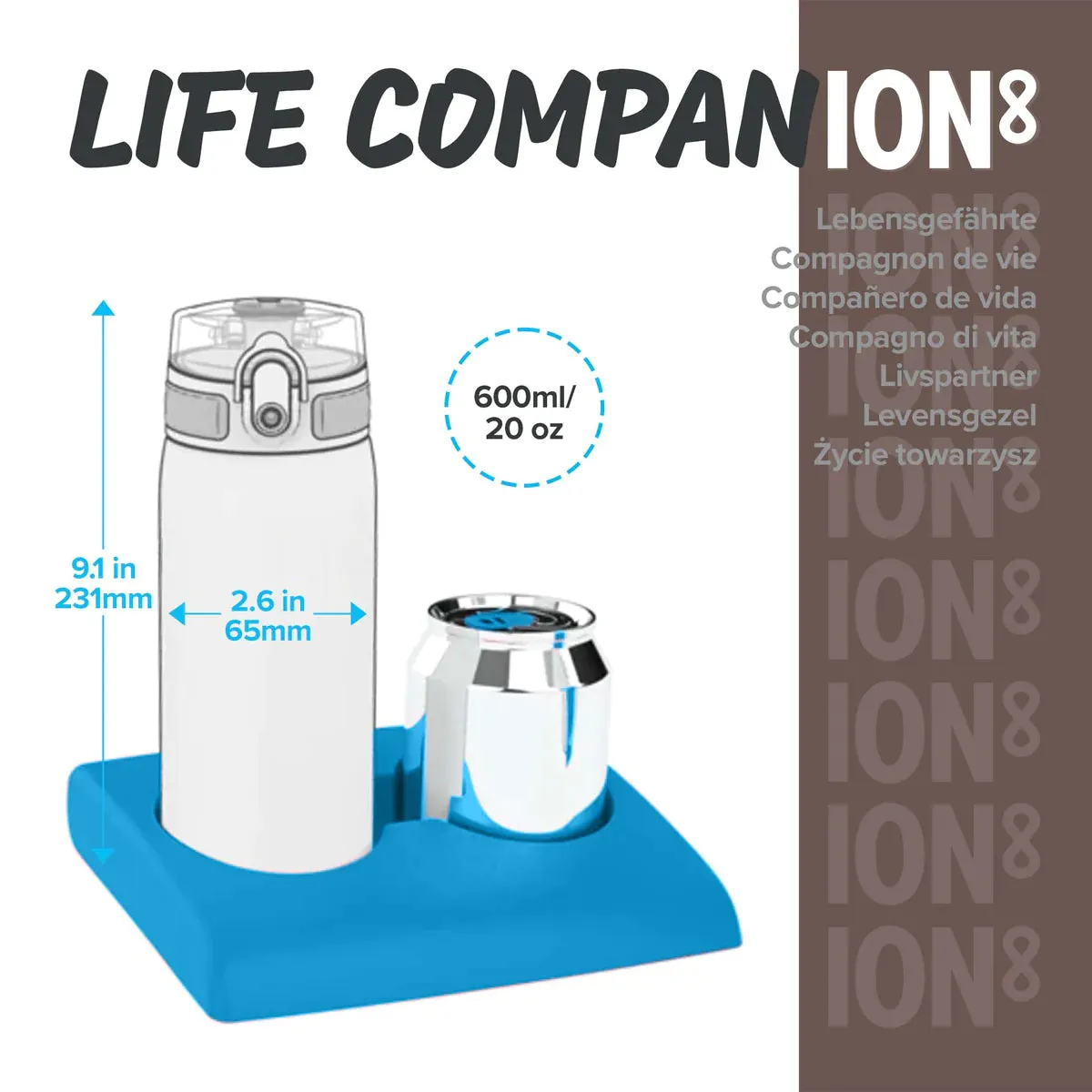 ION8 Slim 600ml Stainless Steel, Water Bottle - Alaskan Blue