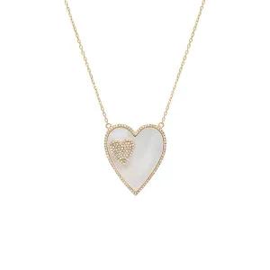 Jumbo Pavé Diamond Double Heart Necklace 14K