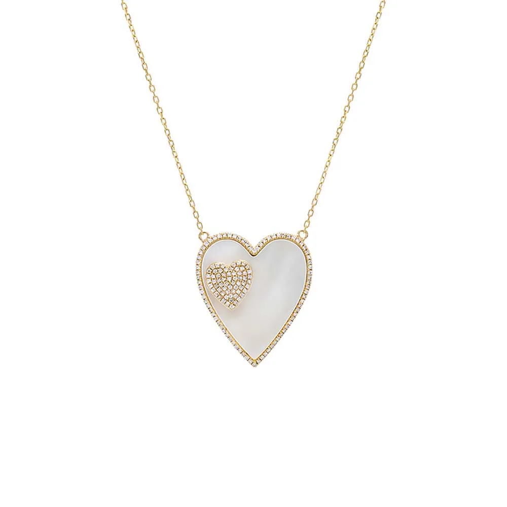 Jumbo Pavé Diamond Double Heart Necklace 14K