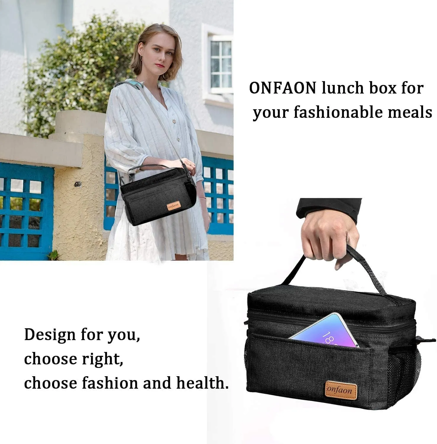 Leakproof Lunch Bag, Cooler Lunch Bag with Adjustable Shoulder Strap for Office Work Picnic and Beach