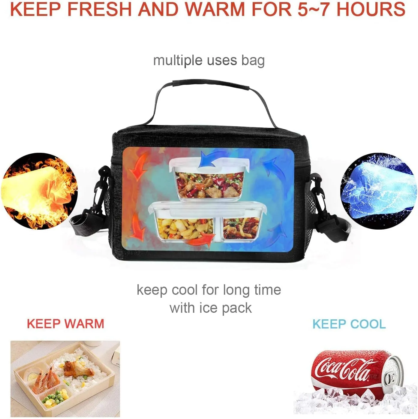 Leakproof Lunch Bag, Cooler Lunch Bag with Adjustable Shoulder Strap for Office Work Picnic and Beach