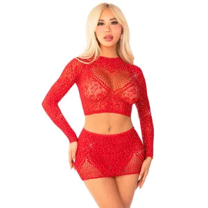 LEG AVENUE - SHINY NET CROP   MINI SKIRT RED