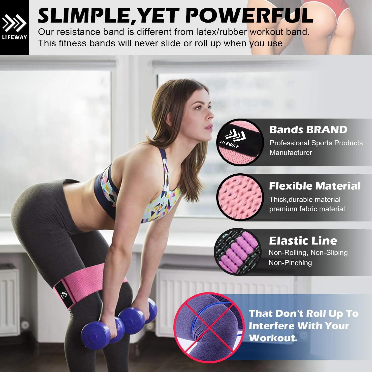 LIFEWAY Resistance Bands for Legs and Butt - Booty Bands Set - 3 Packs with Carrying Bag