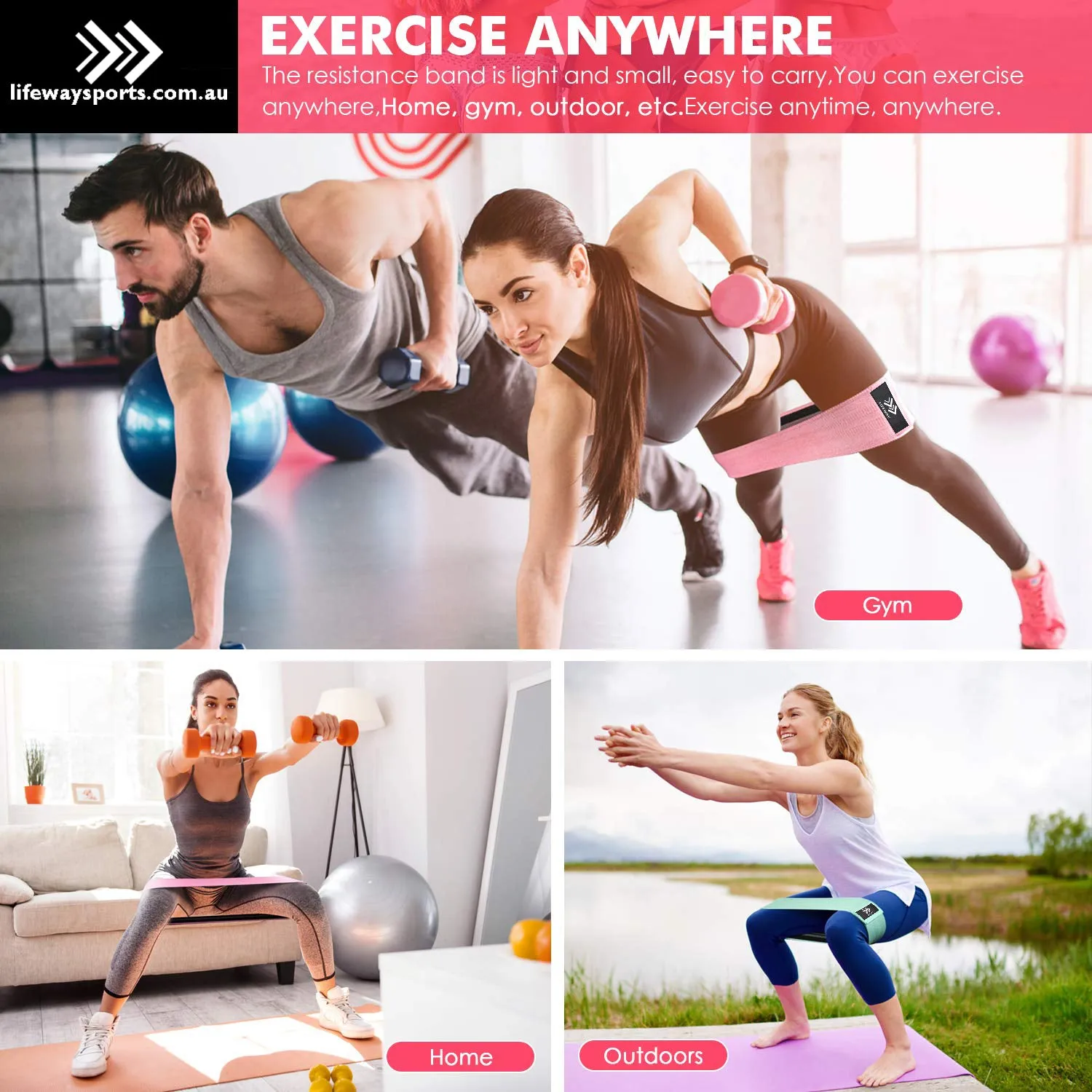 LIFEWAY Resistance Bands for Legs and Butt - Booty Bands Set - 3 Packs with Carrying Bag