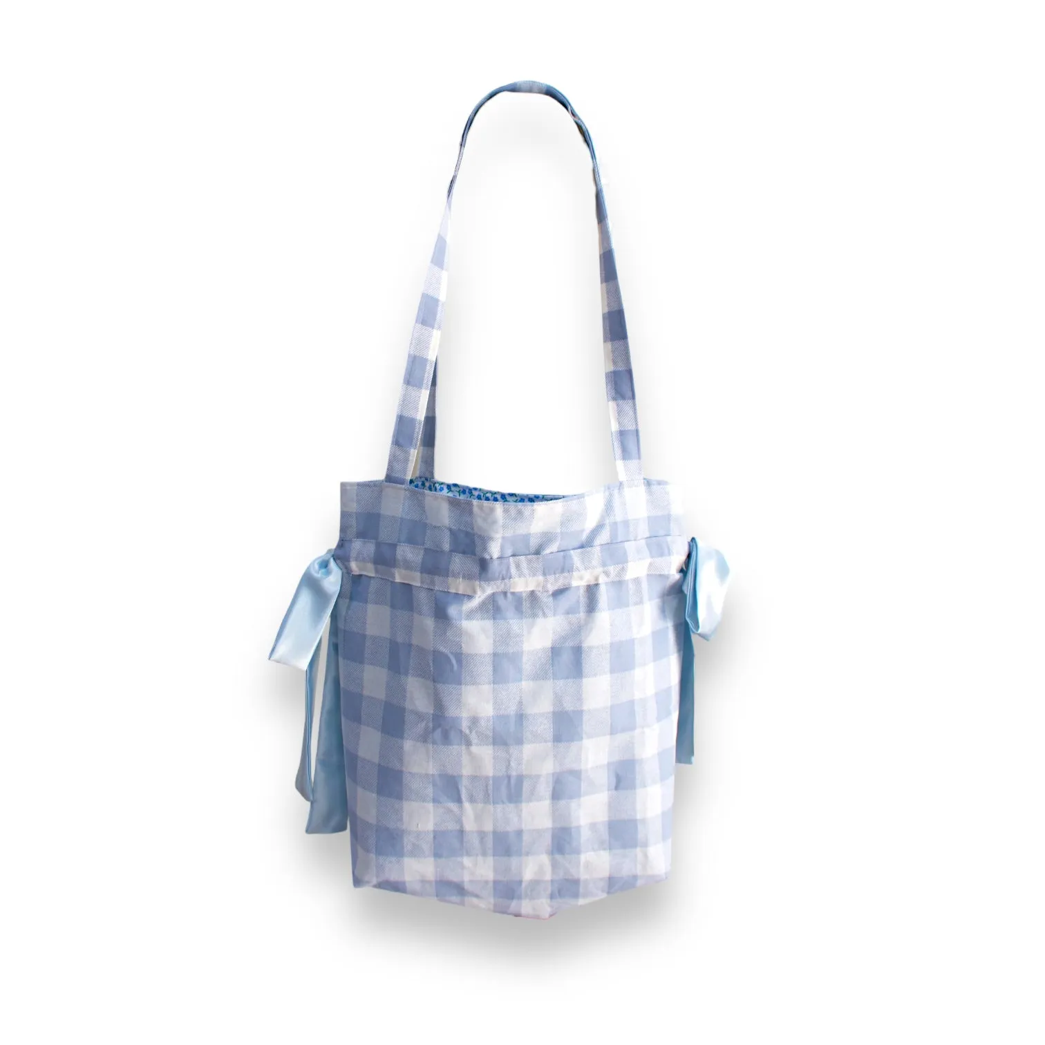 Light Blue Gingham Bow Tote Bag