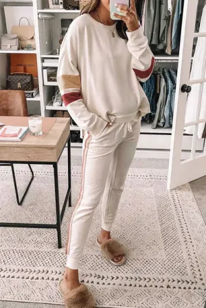 Logan Striped Round Neck Sweatshirt and Drawstring Joggers Set