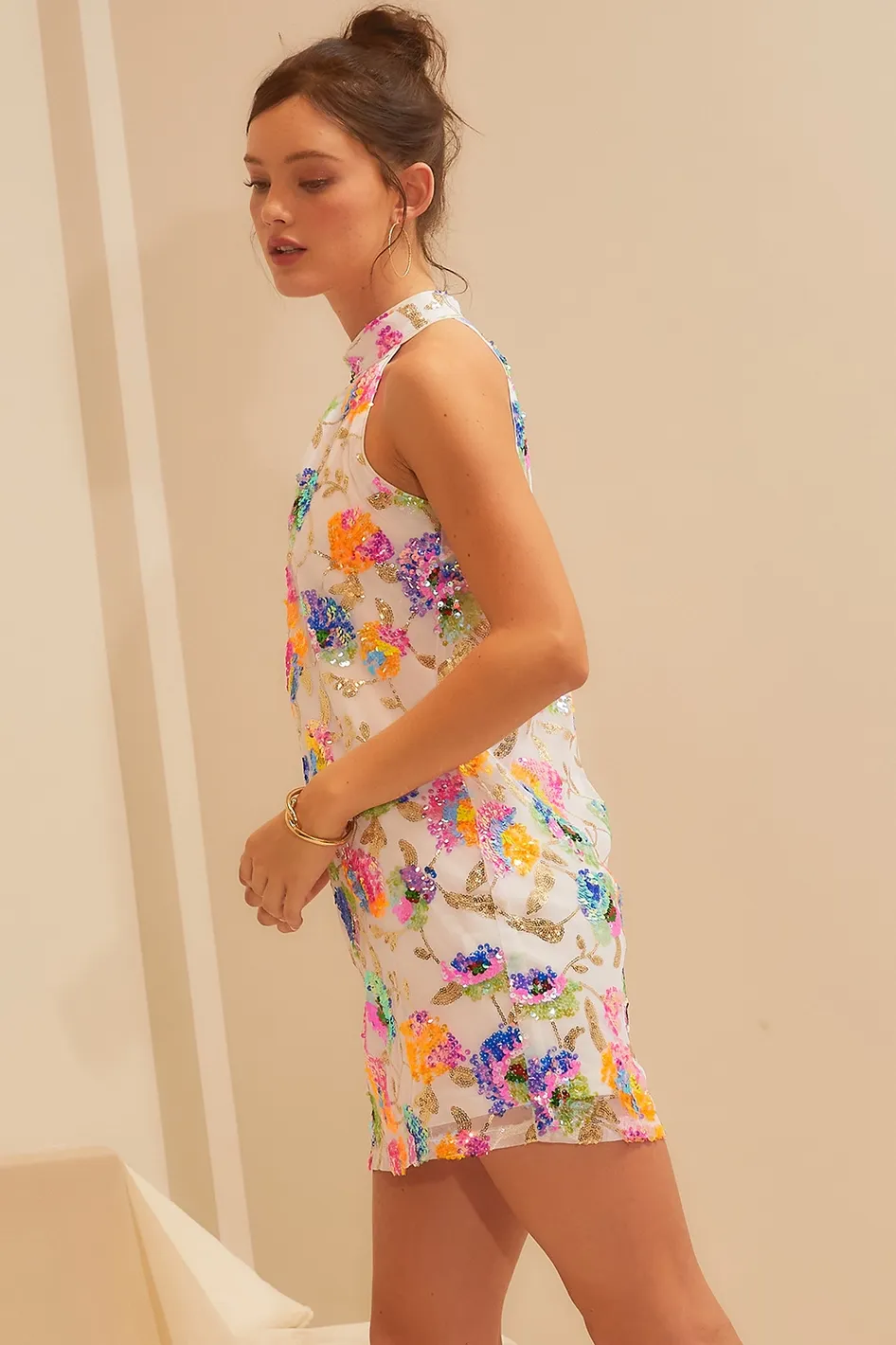 Love In Bloom White Sequin Mock Neck Mini Dress