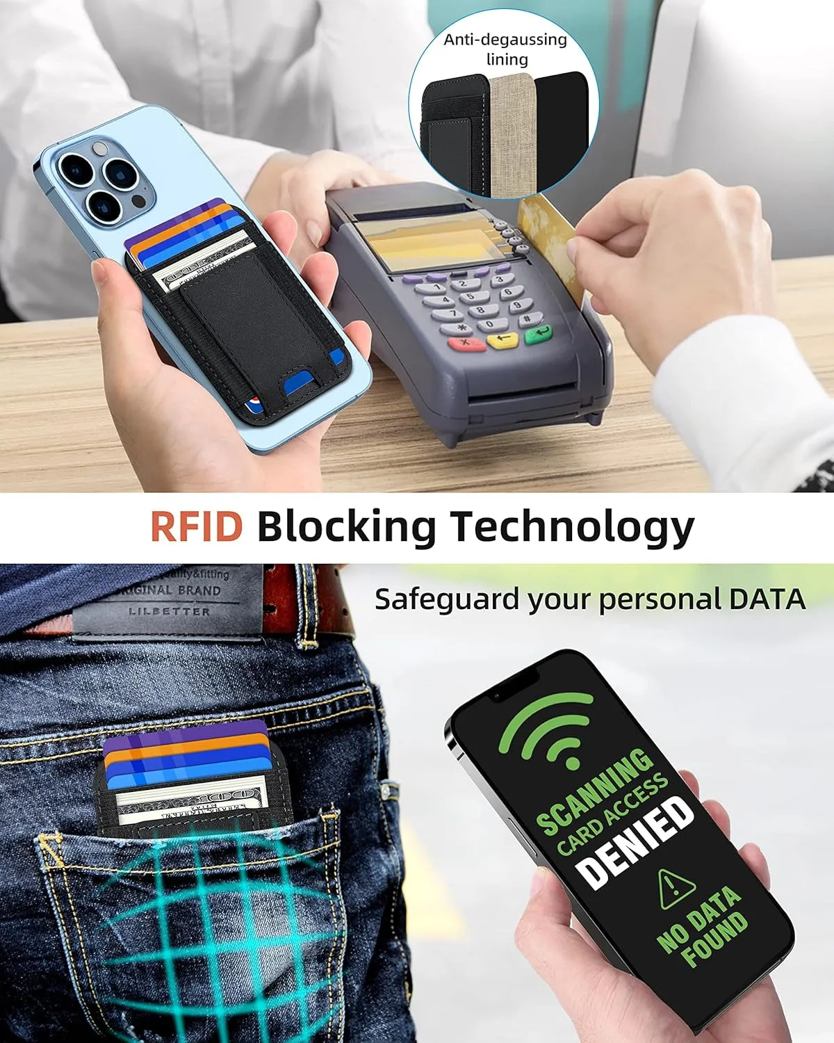 Magnetic Wallet with 2 Card Slots, Magnetic Card Holder Wallet for iPhone Series - Black