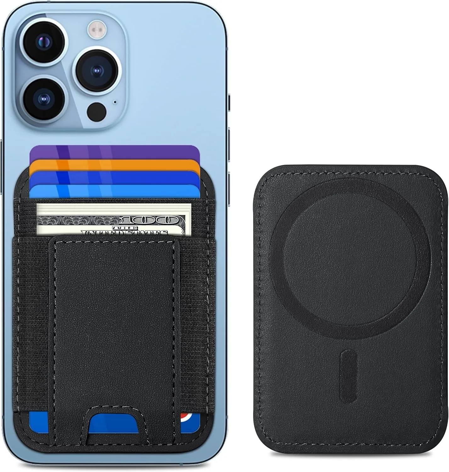 Magnetic Wallet with 2 Card Slots, Magnetic Card Holder Wallet for iPhone Series - Black