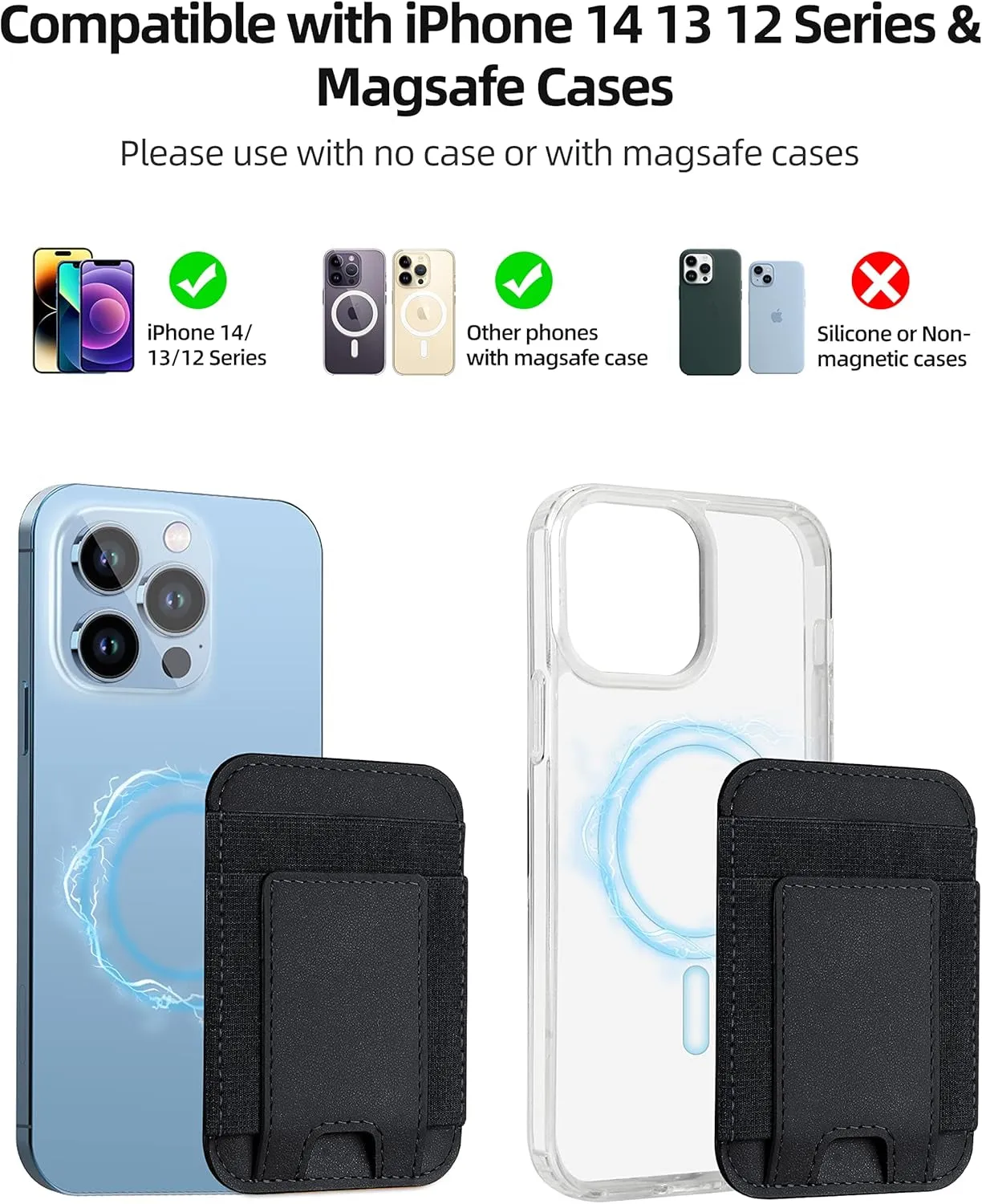 Magnetic Wallet with 2 Card Slots, Magnetic Card Holder Wallet for iPhone Series - Black