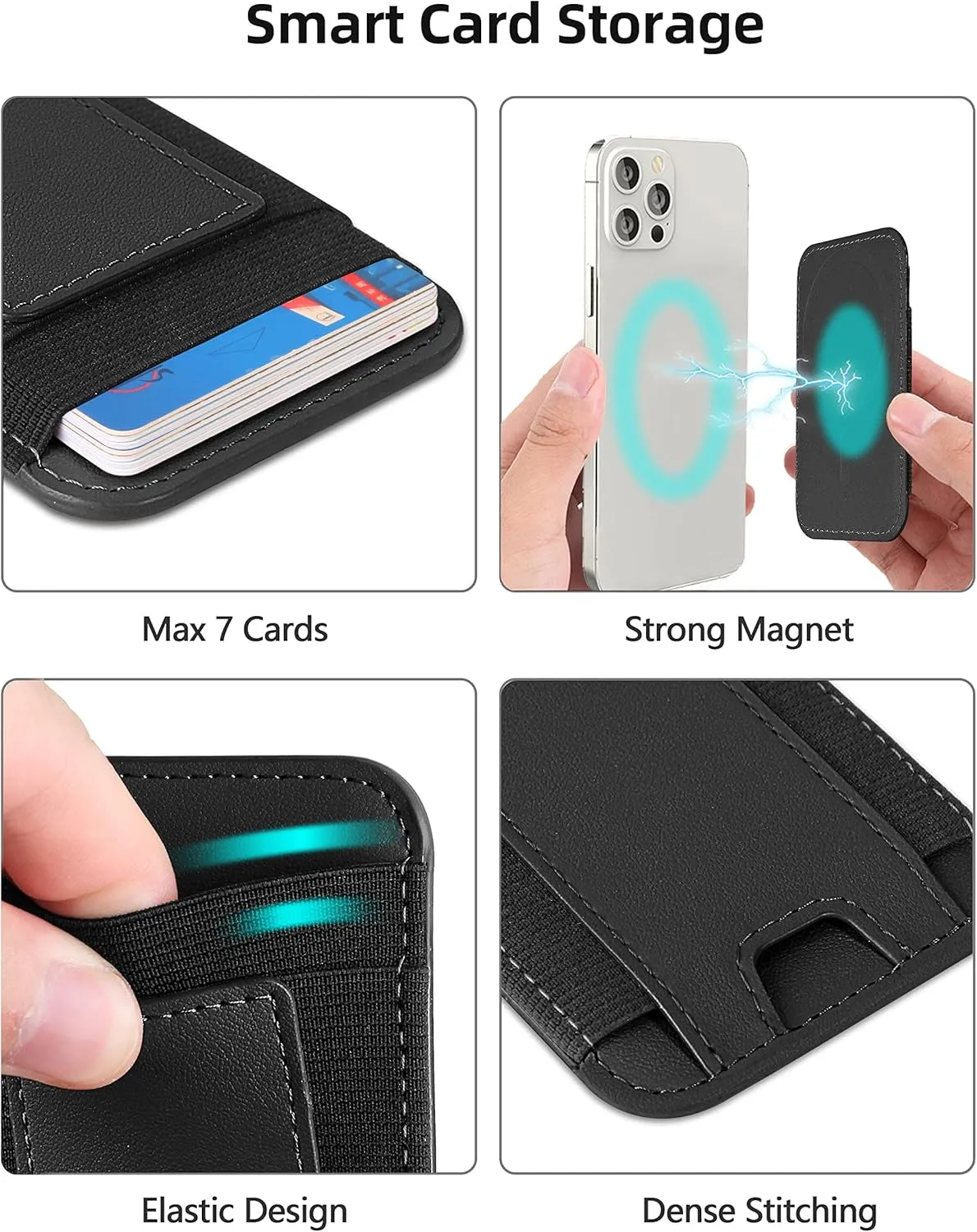 Magnetic Wallet with 2 Card Slots, Magnetic Card Holder Wallet for iPhone Series - Black