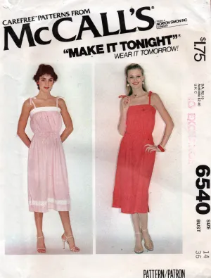 McCall's 6540 Womens EASY Sundress 1970s Vintage Sewing Pattern Size 14 Bust 36 inches