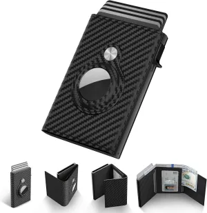 Mens Carbon Fiber Pop-Up Wallet with Apple AirTag Holder