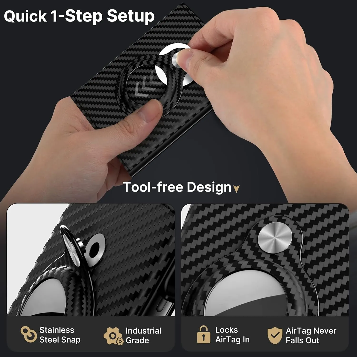 Mens Carbon Fiber Pop-Up Wallet with Apple AirTag Holder