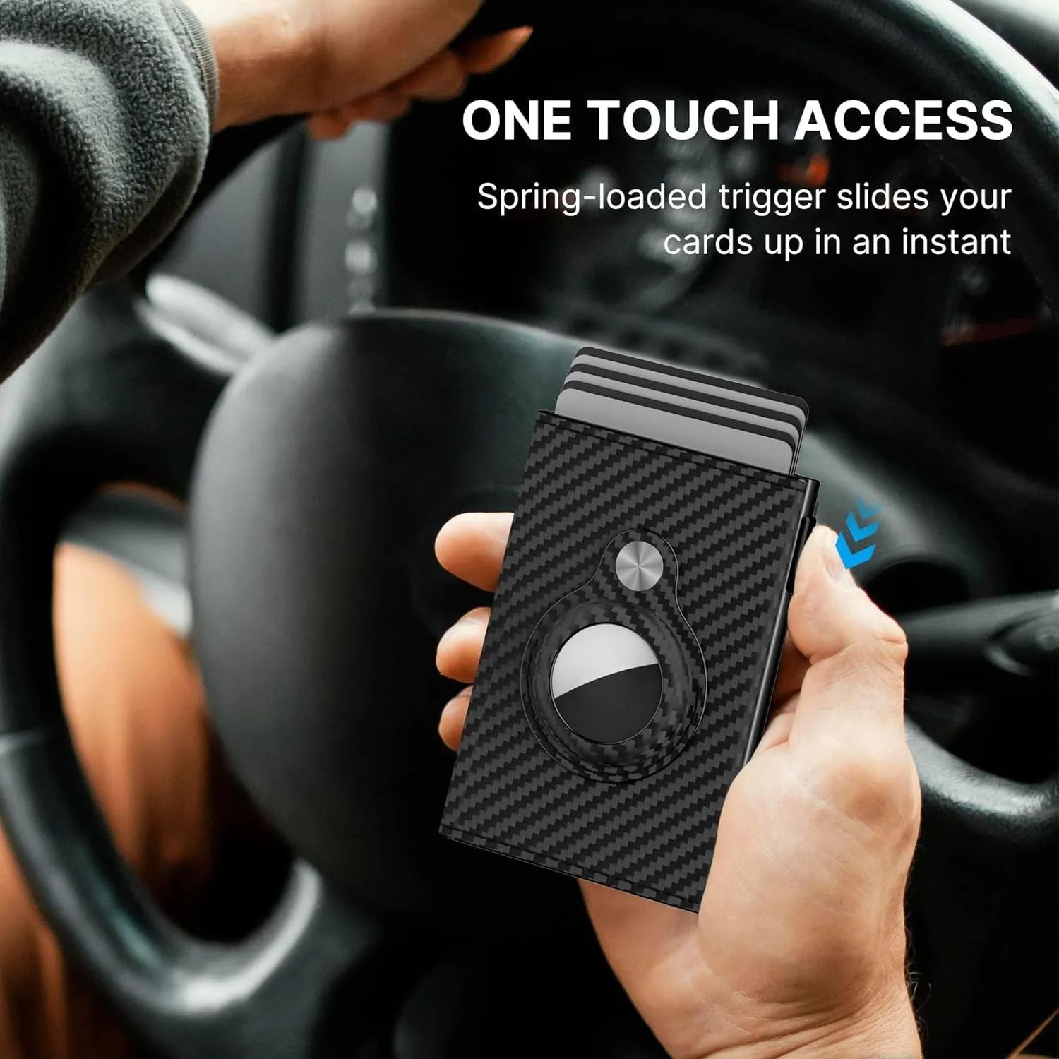 Mens Carbon Fiber Pop-Up Wallet with Apple AirTag Holder
