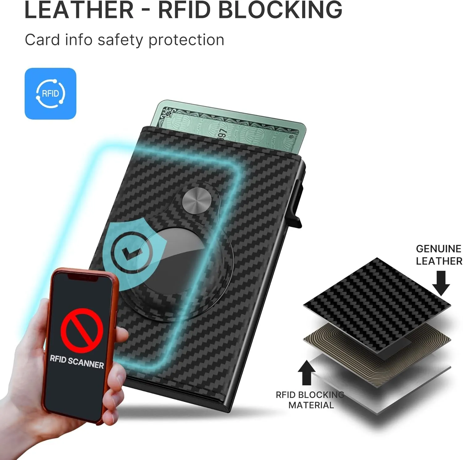 Mens Carbon Fiber Pop-Up Wallet with Apple AirTag Holder