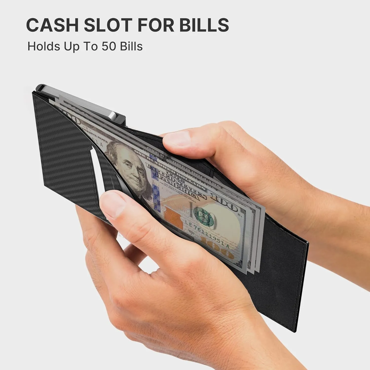 Mens Carbon Fiber Pop-Up Wallet with Apple AirTag Holder