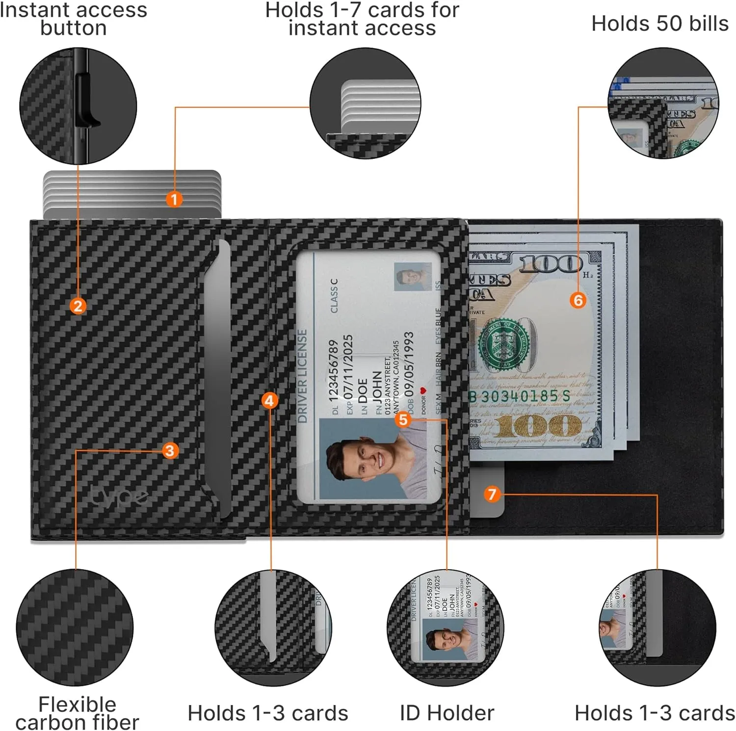 Mens Carbon Fiber Pop-Up Wallet with Apple AirTag Holder