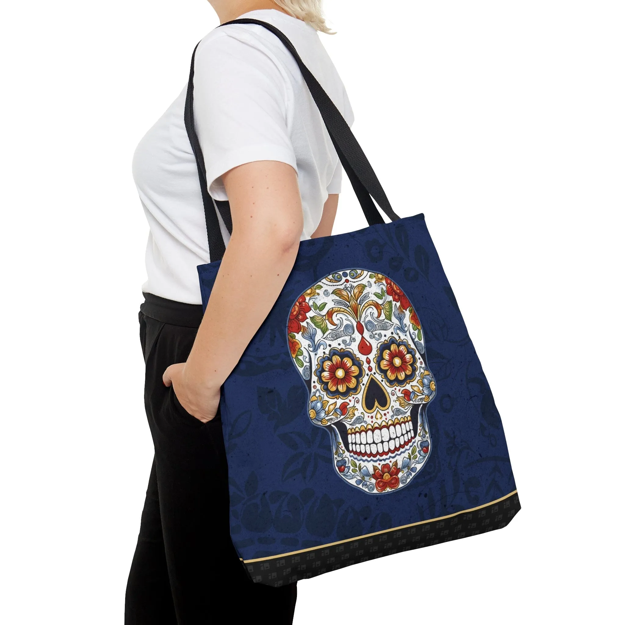 Mexican Sugar Skull Tote Bag - Vibrant, Colorful Day of the Dead Artistic Bag