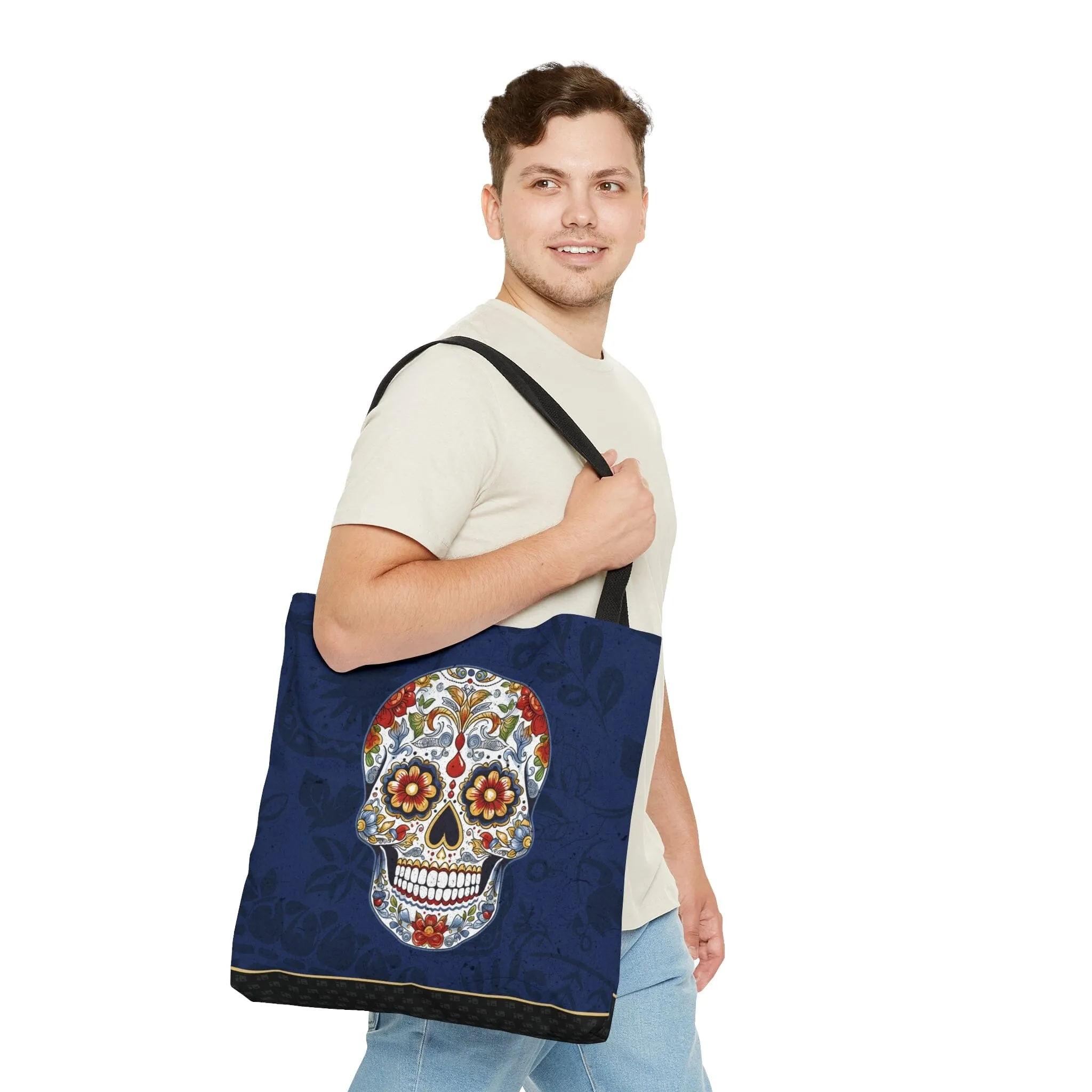 Mexican Sugar Skull Tote Bag - Vibrant, Colorful Day of the Dead Artistic Bag