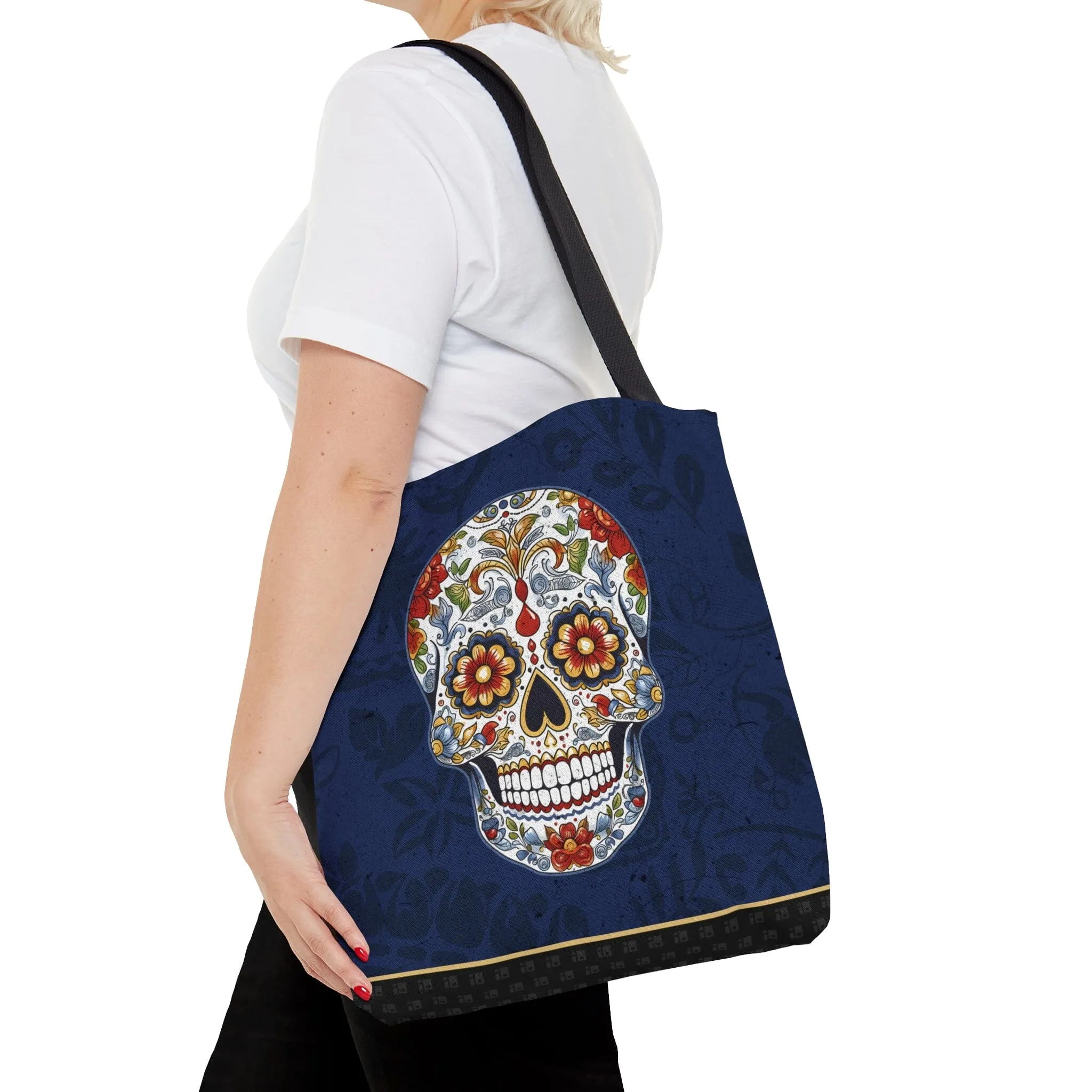 Mexican Sugar Skull Tote Bag - Vibrant, Colorful Day of the Dead Artistic Bag