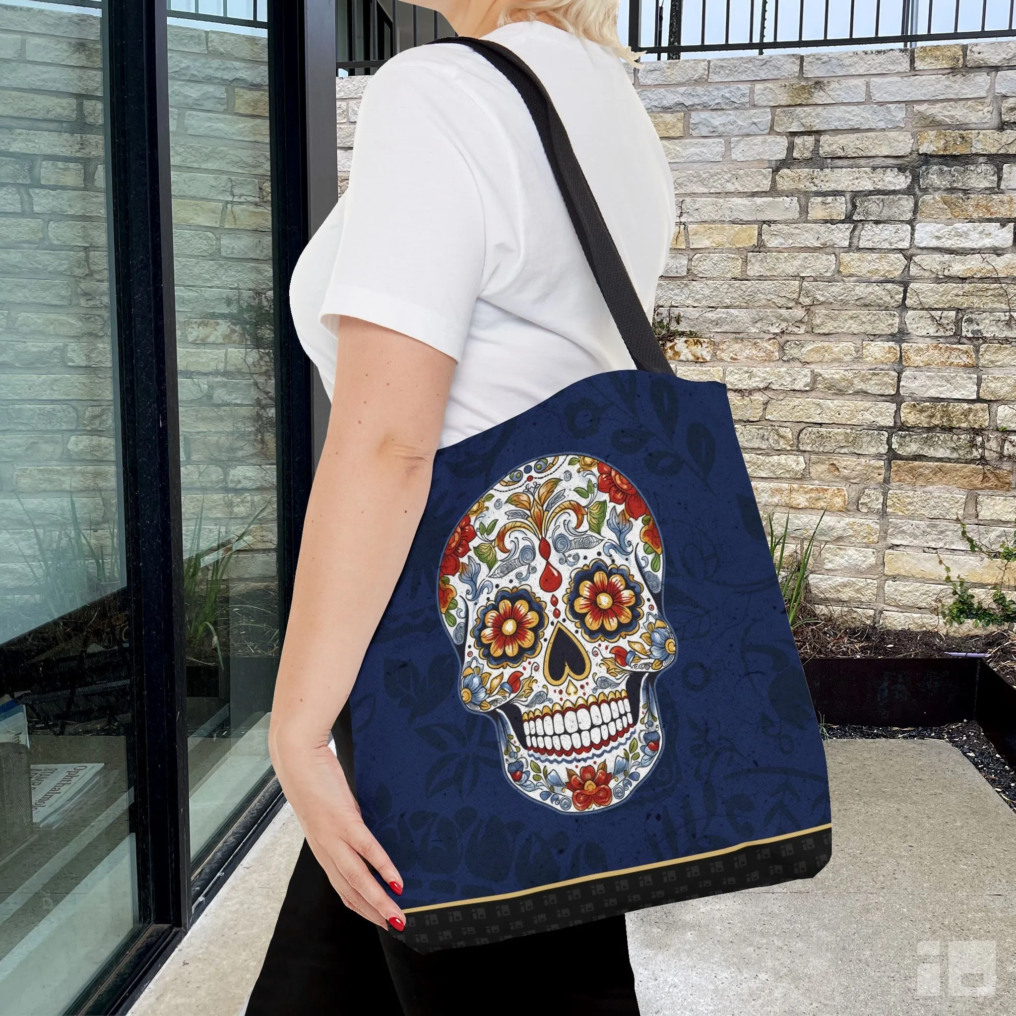 Mexican Sugar Skull Tote Bag - Vibrant, Colorful Day of the Dead Artistic Bag