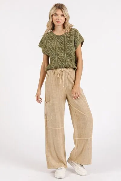 Mineral Wash Drawstring Elastic Waist Pants