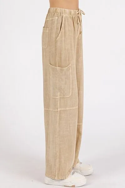 Mineral Wash Drawstring Elastic Waist Pants