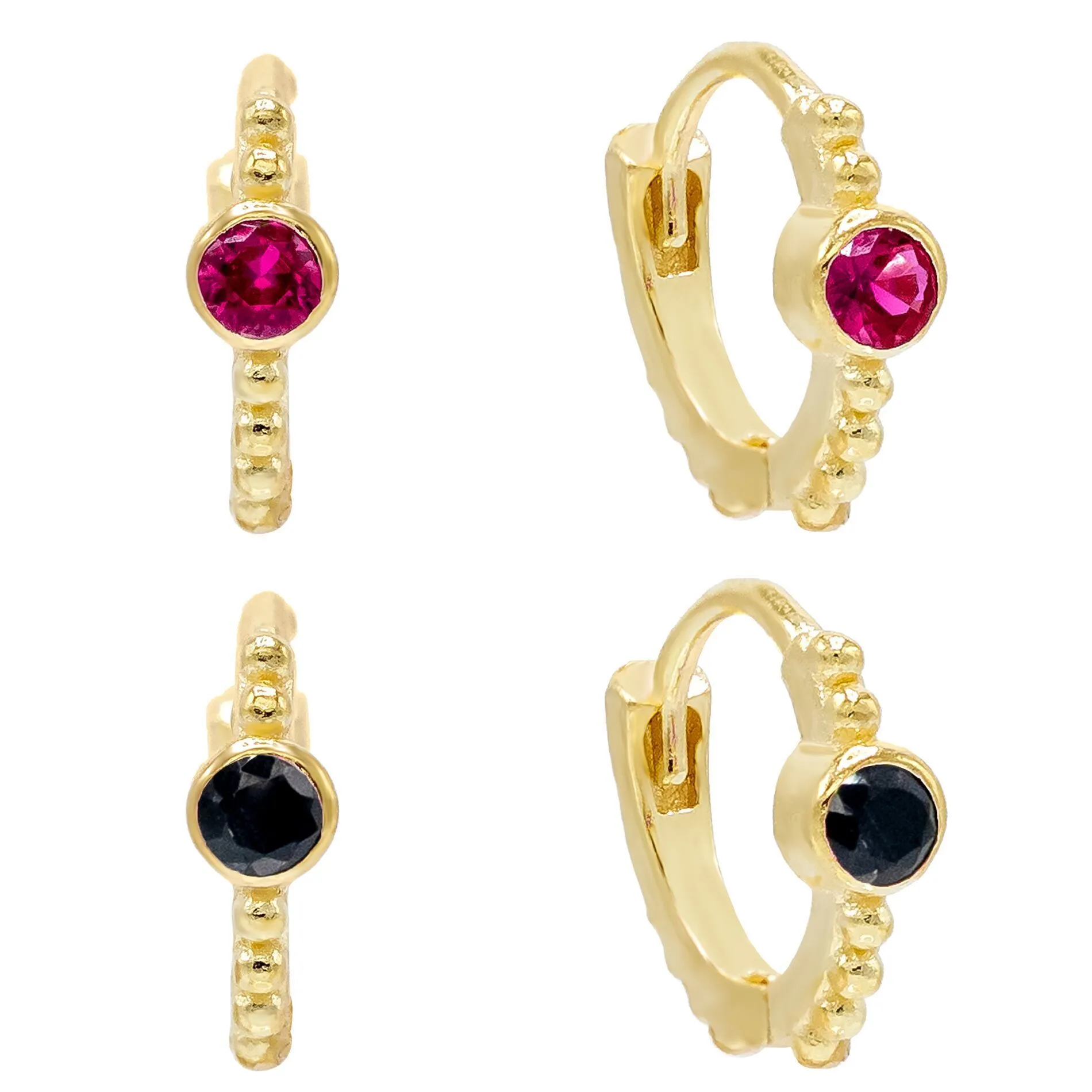 Mini Bezel Huggie Earring Combo Set