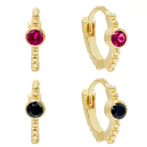 Mini Bezel Huggie Earring Combo Set