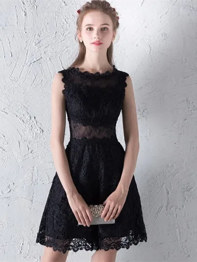Navy Blue  Lace A-Line Scoop Short Homecoming Dress