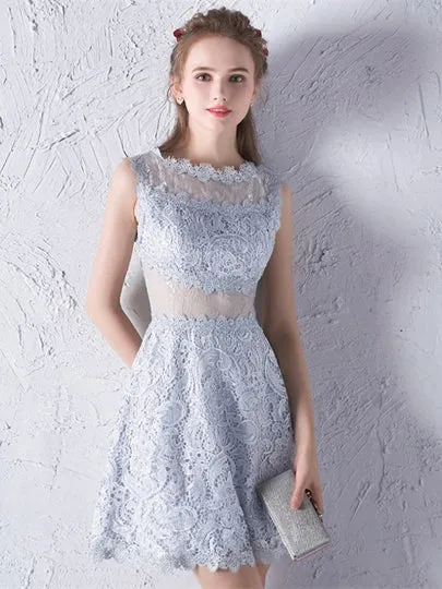 Navy Blue  Lace A-Line Scoop Short Homecoming Dress