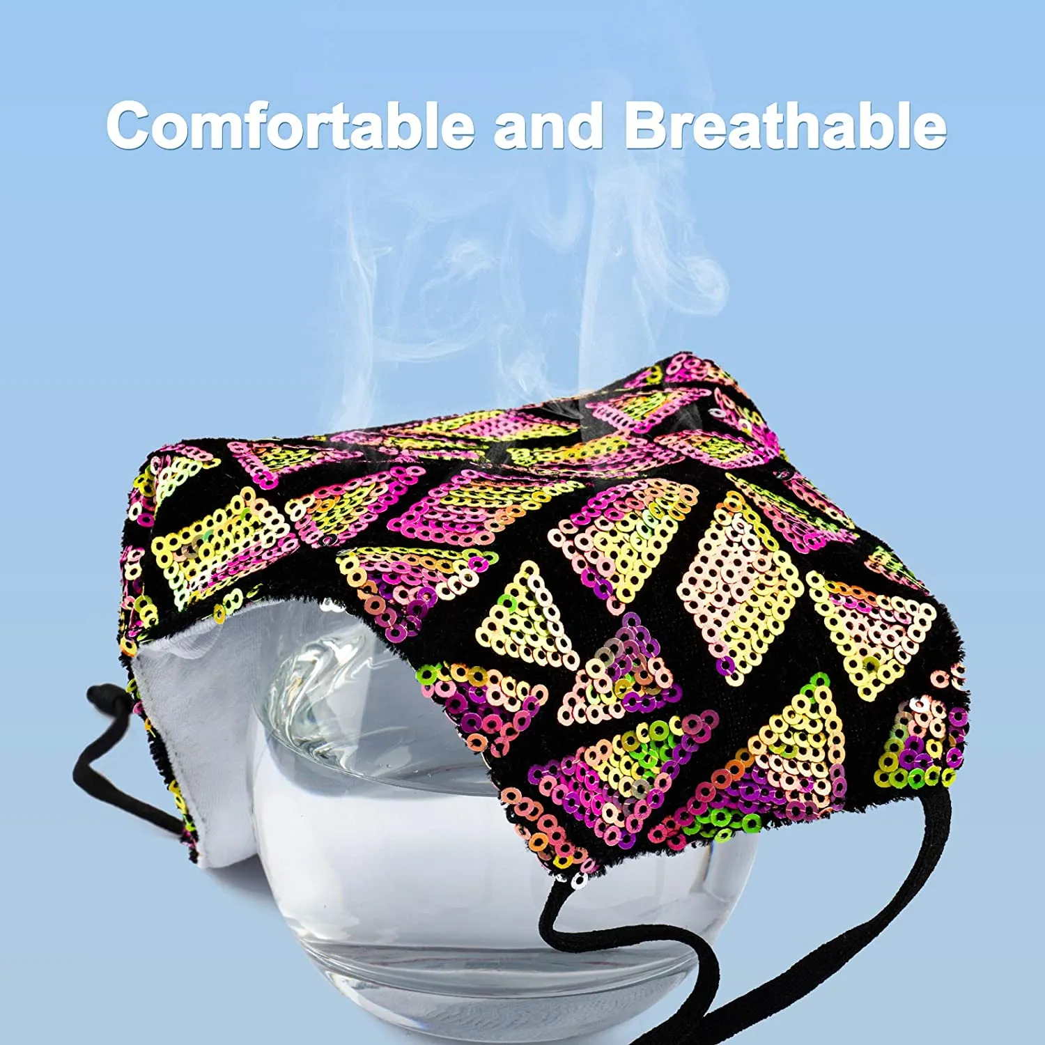 New Geometric Pattern Colour-Changing Magic Glitter Sequin Block Reusable Protective Fashion Face Mask with adjustable ear loops, Yellow/Pink