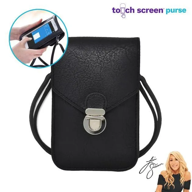 New in Package! As Seen on TV, RFID Blocking Black Vegan Leather Crossbody Touchscreen Purse! Talk, Scroll, Scan or Text! Also holds keys, cash, cards & more! Retails $60 