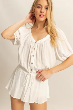 Off White Drawstring Hem Short Sleeve Top and Skort Set