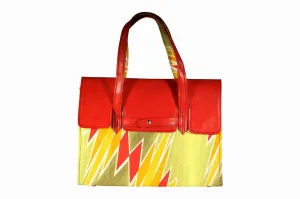 Orange Flare Ankara Leather Flap Bag