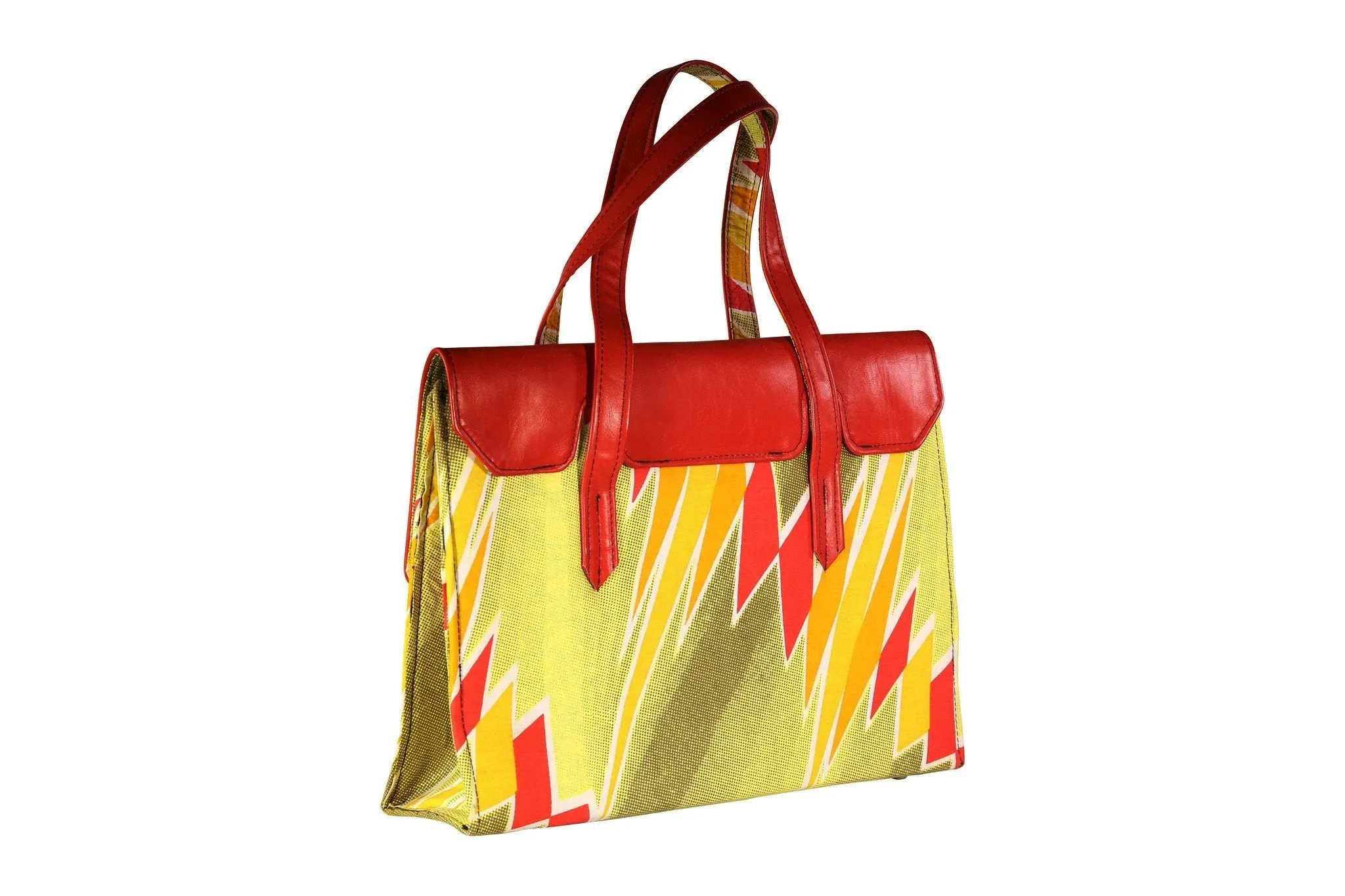 Orange Flare Ankara Leather Flap Bag