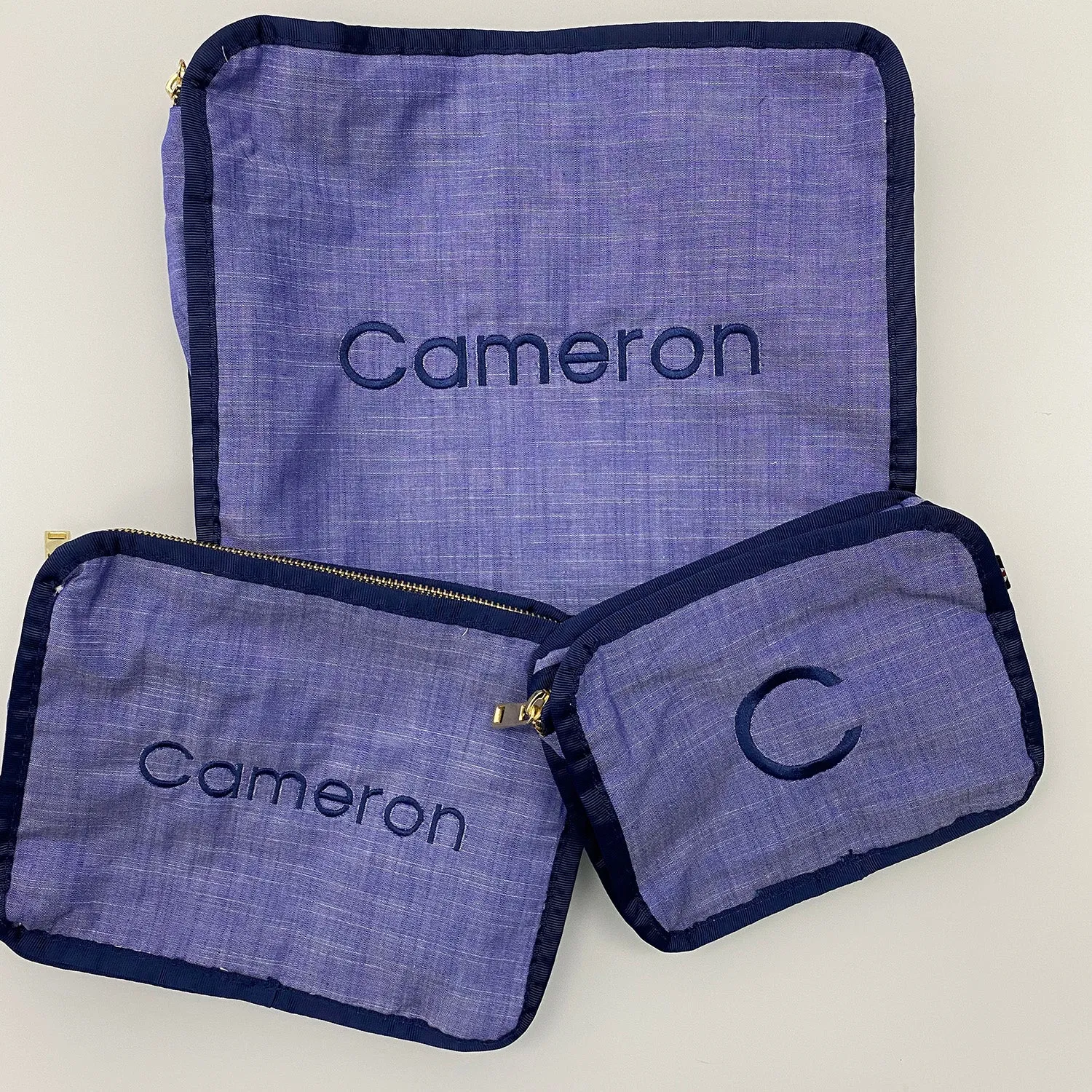Personalized Chambray Blue Navy Organizing Trio