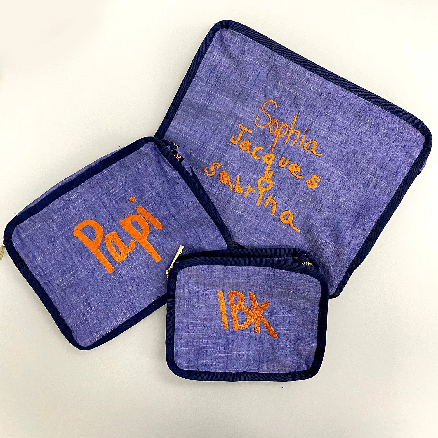 Personalized Chambray Blue Navy Organizing Trio