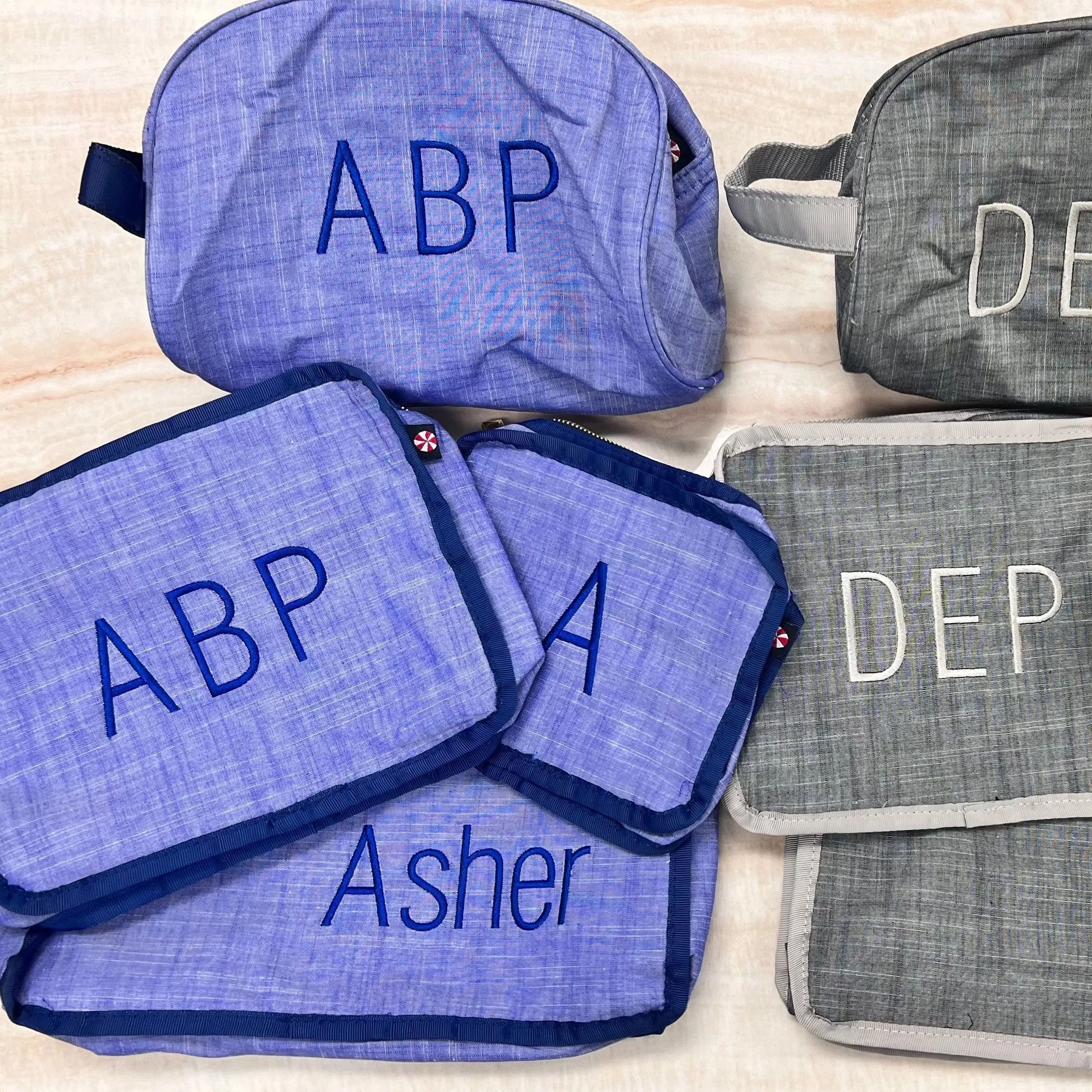Personalized Chambray Blue Navy Organizing Trio