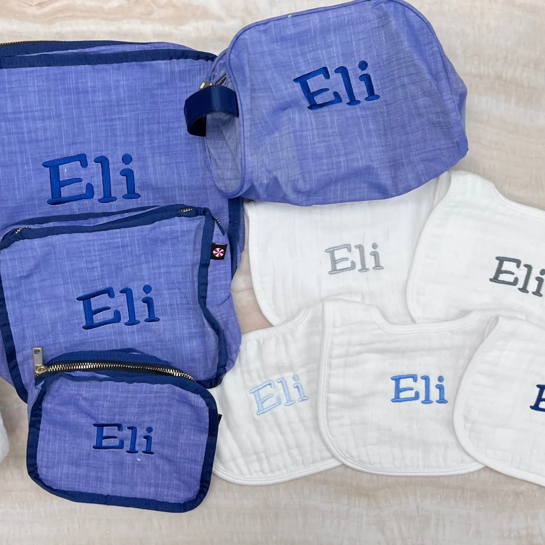 Personalized Chambray Blue Navy Organizing Trio