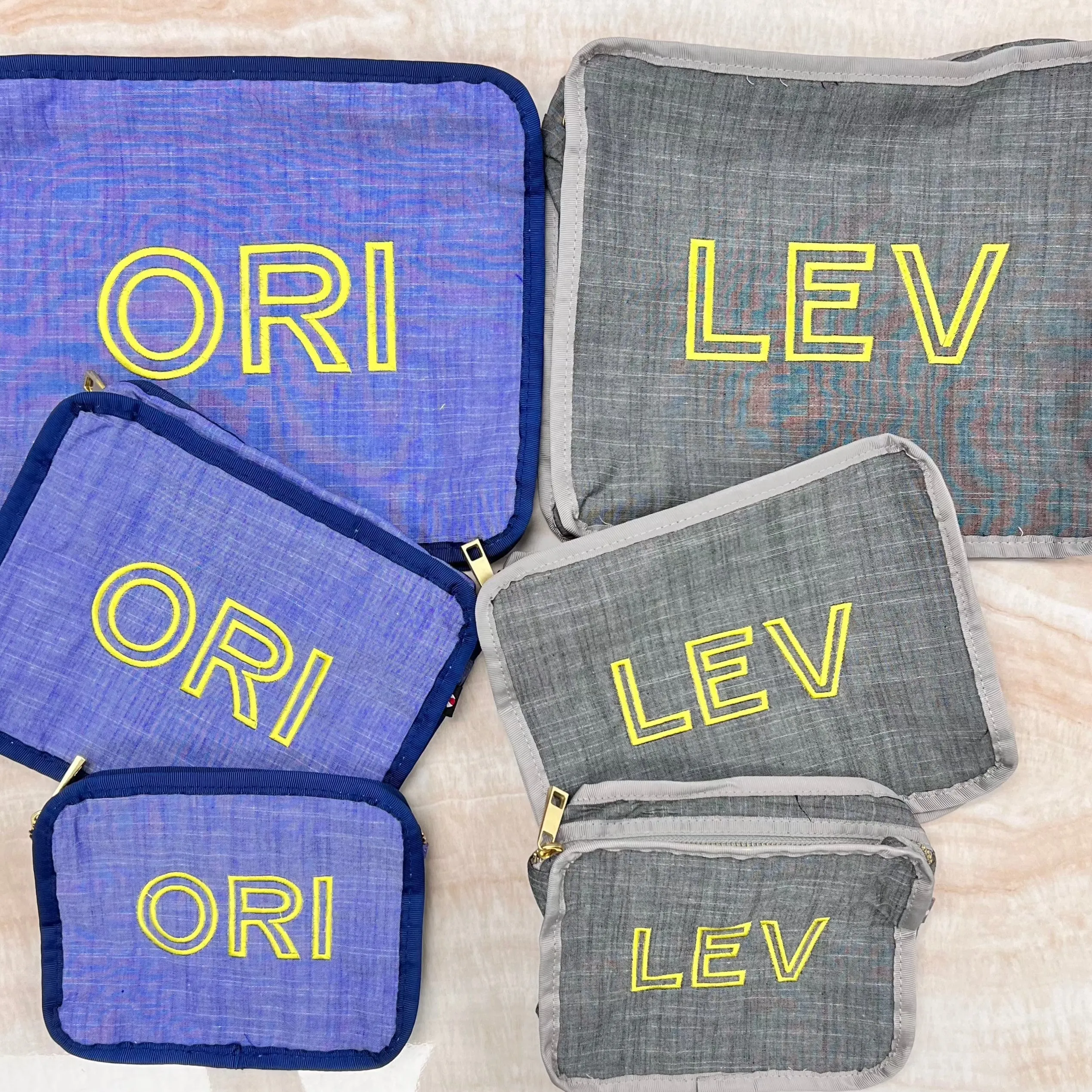 Personalized Chambray Blue Navy Organizing Trio