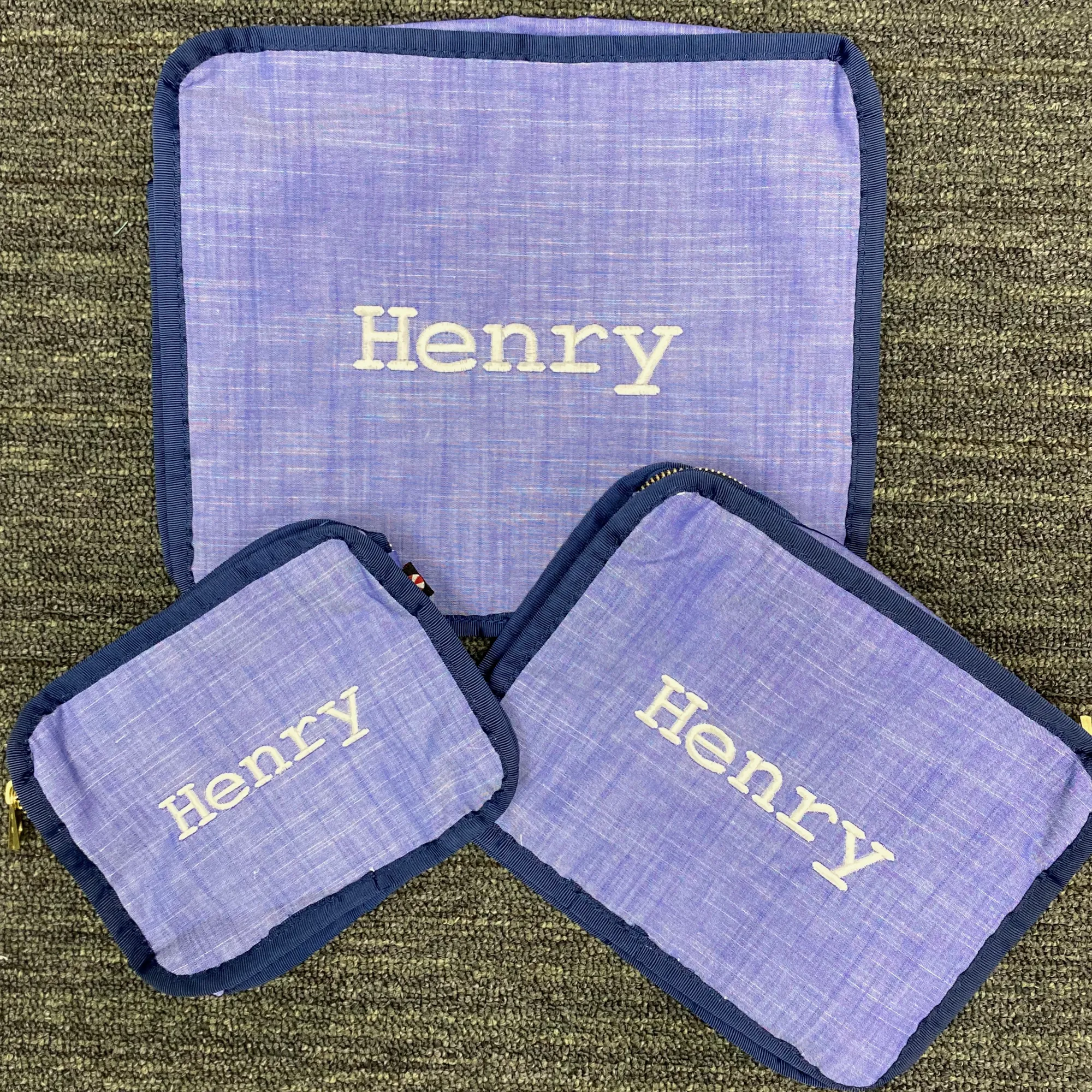 Personalized Chambray Blue Navy Organizing Trio