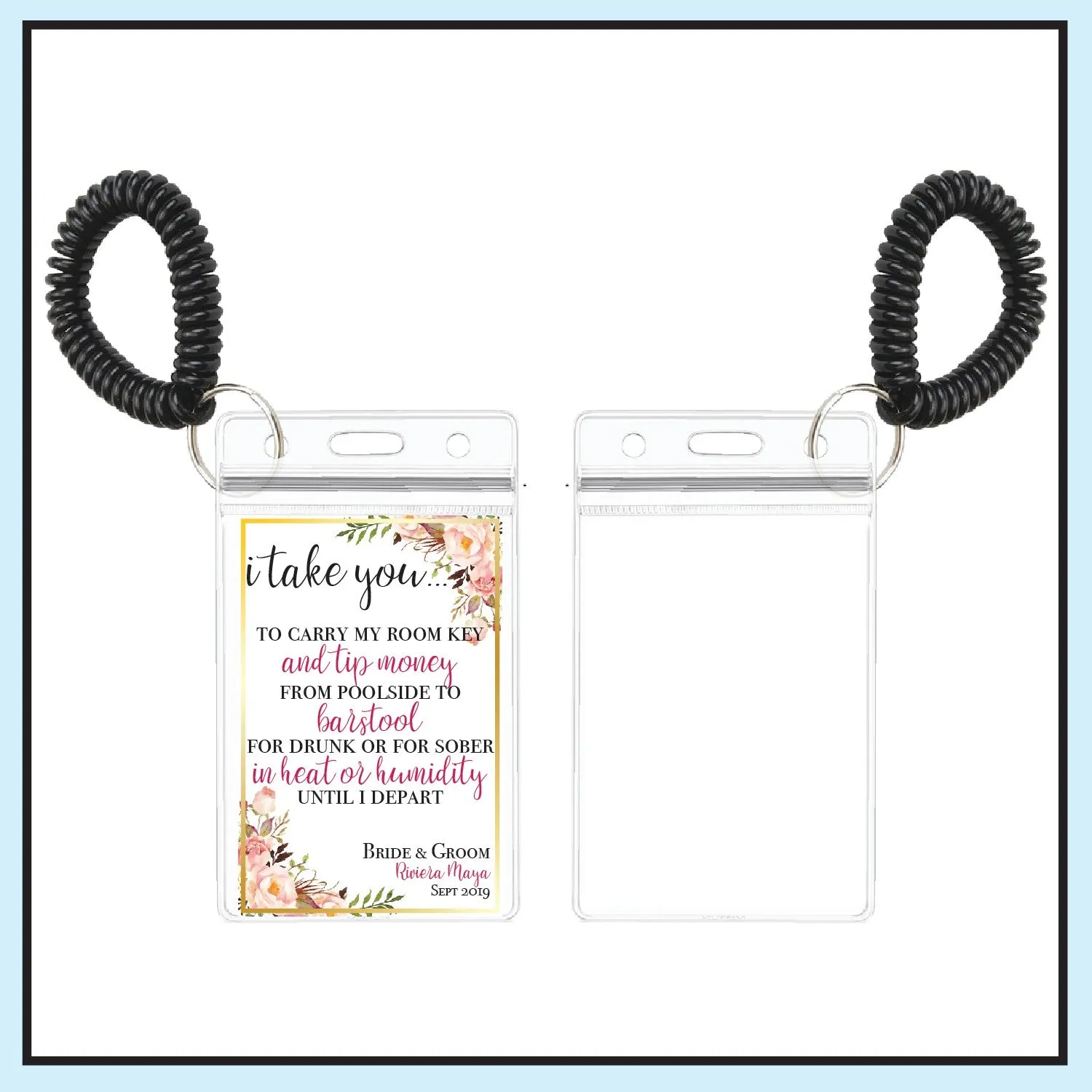 Personalized Destination Wedding Room Key Holder and Itinerary - Floral