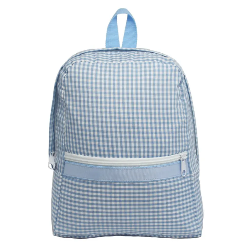 Personalized Gingham Baby Blue Large Backpack